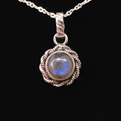 Labradorite extra bleue - Pendentif serti argent qualité joaillerie