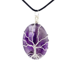 Améthyste - Pendentif Cabochon Artisanal - Arbre de Vie