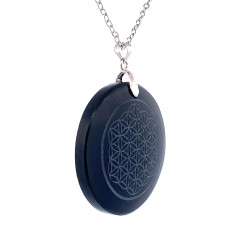 Obsidienne Noire - Pendentif Gravé - Fleur de Vie